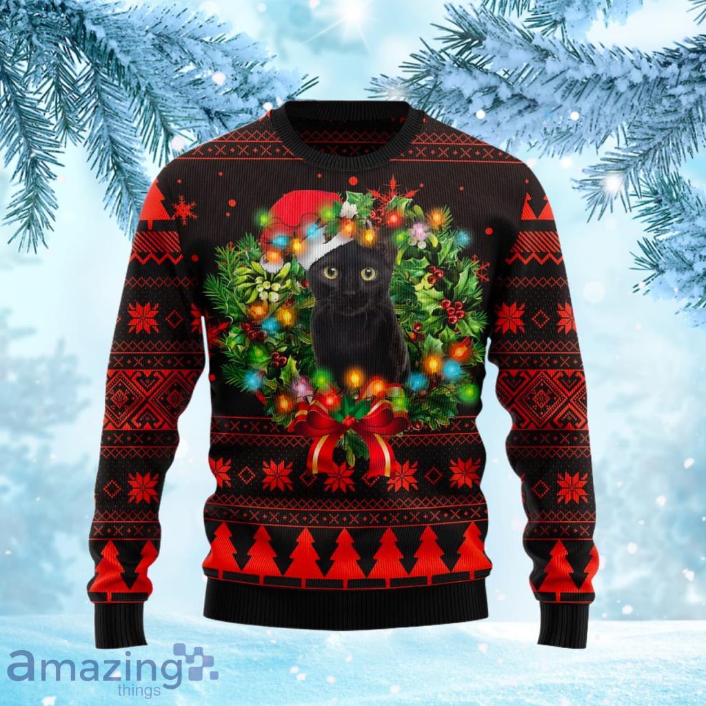 Cute Black Cat Ugly Christmas Sweater Gift Knitting Sweater image Cute Black Cat Ugly Christmas Sweater Gift Knitting Sweater Product Photo 1