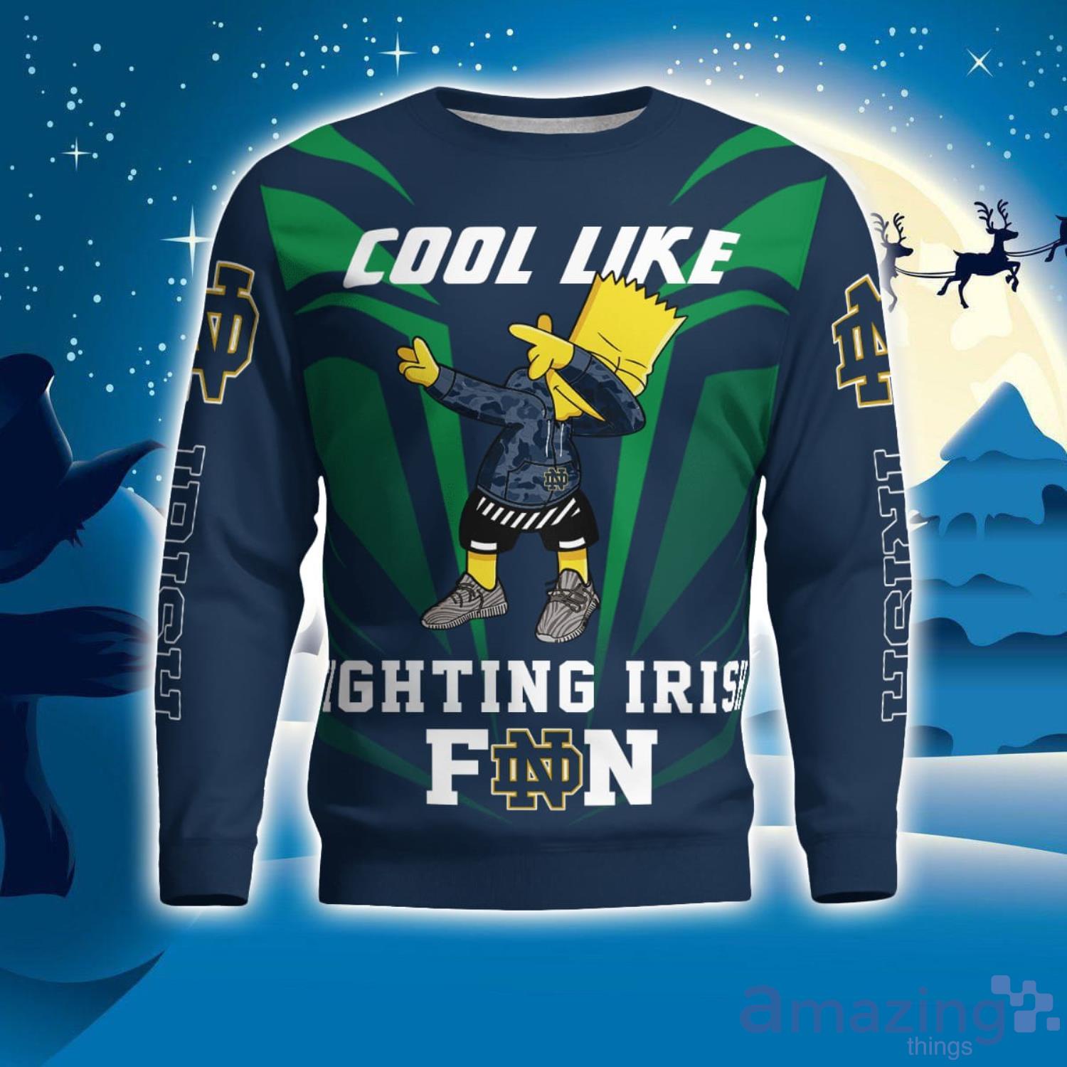Cute Cool Like Notre Dame Fighting Irish Fan Bart Simpson Dab Ugly Christmas Sweater Product Photo 1