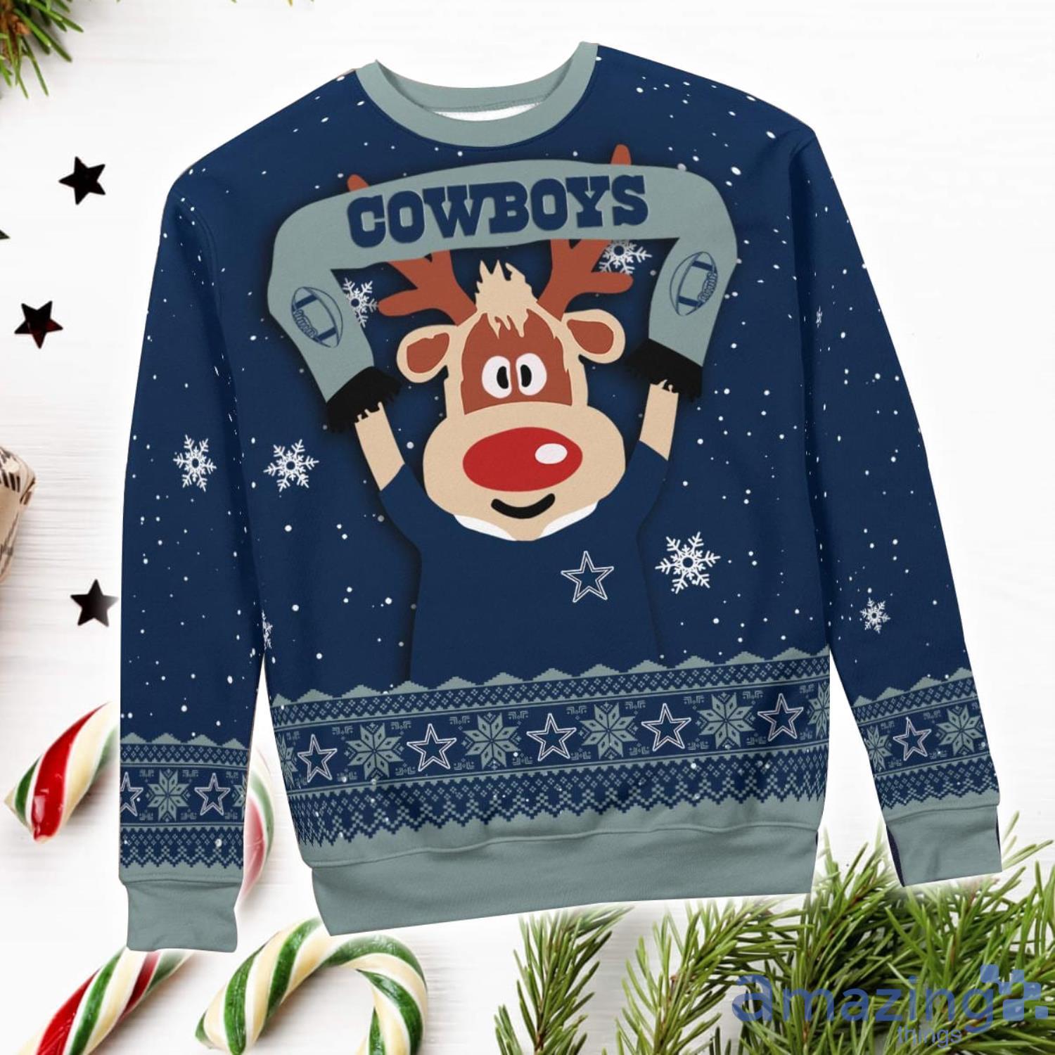 Dallas Cowboys Cute Reindeer Ugly Christmas Sweater Christmas Party Gift image Dallas Cowboys Cute Reindeer Ugly Christmas Sweater Christmas Party Gift Product Photo 3