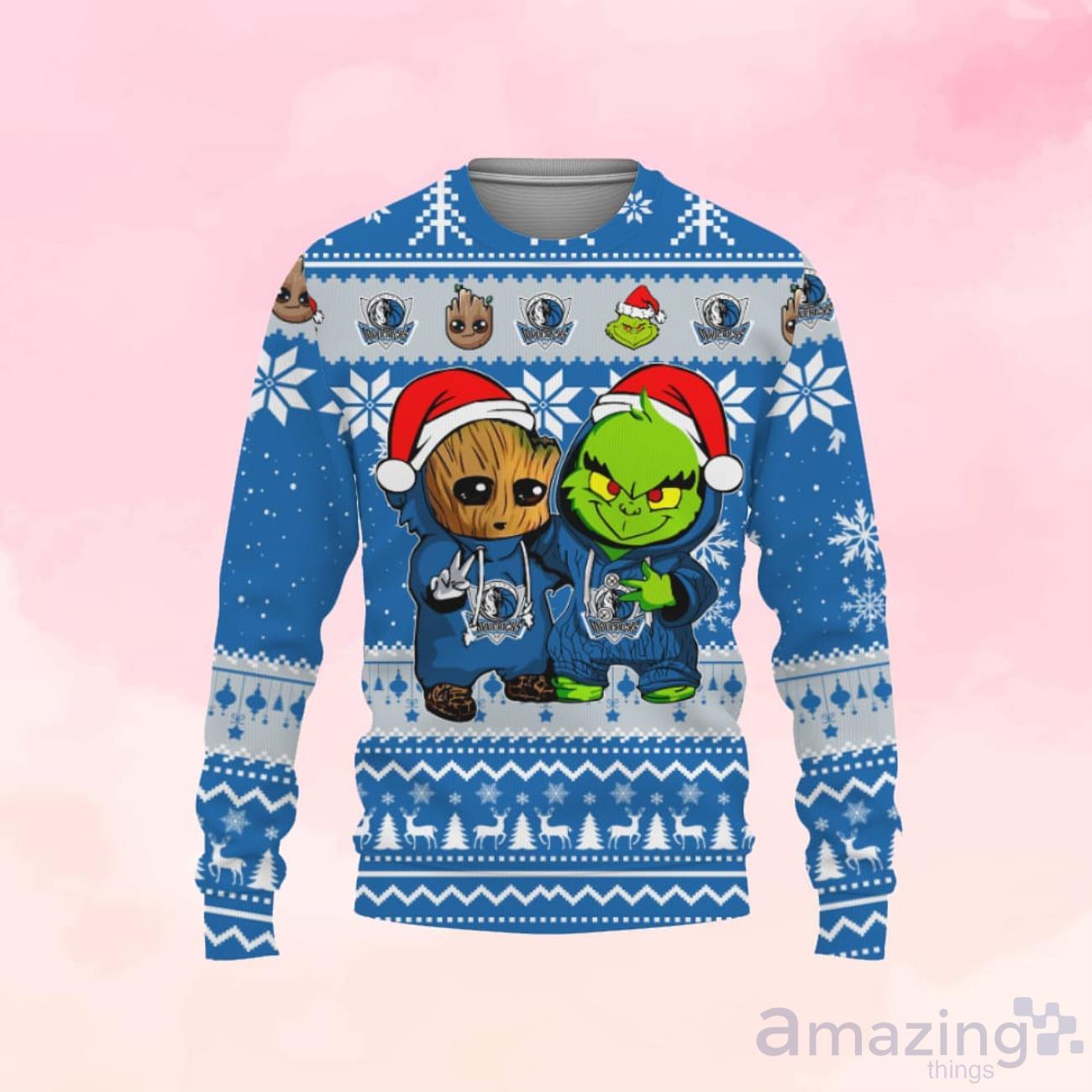 Dallas Mavericks Baby Groot And Grinch Ugly Christmas Sweater