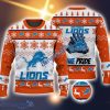 Detroit Lions Fans Logo Snowflake Pattern Ugly Christmas Sweater Orange