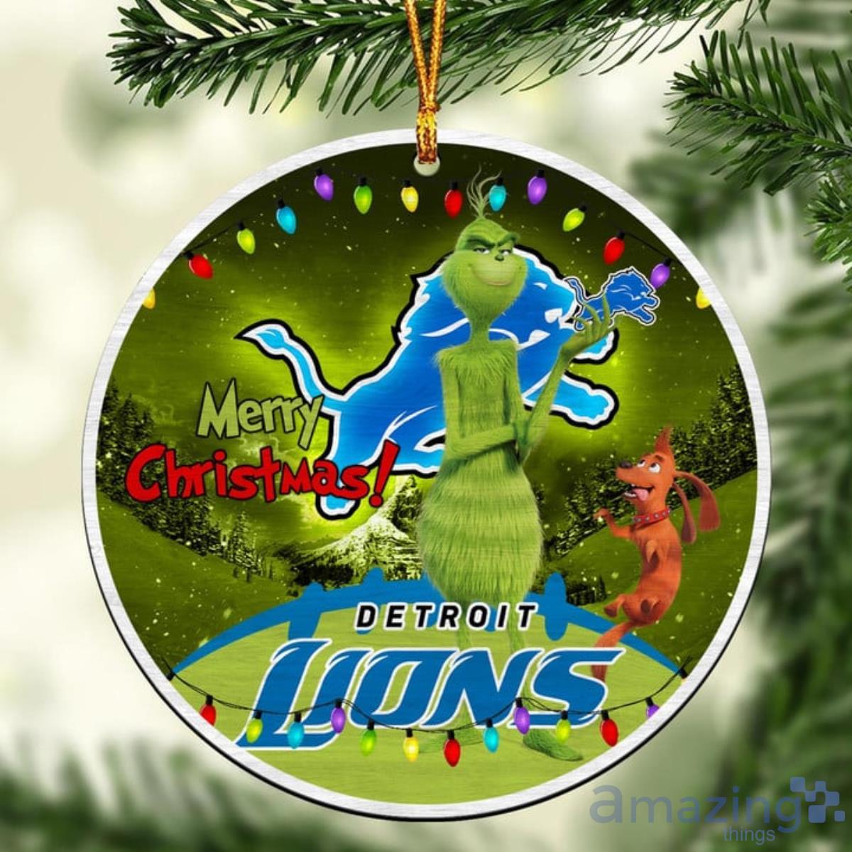 Detroit Lions Merry Christmas Grinch Ornament image Detroit Lions Merry Christmas Grinch Ornament Product Photo 1