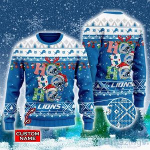 Detroit Lions NFL Christmas Hohoho Ugly Christmas Sweater Custom Name Product Photo 1