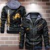 Detroit Lions Striped Style Leather Jacket For Fans