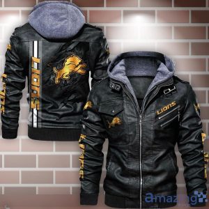 Detroit Lions Striped Style Leather Jacket For Fans Product Photo 1