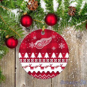 Detroit Red Wings Ceramic Ornament Christmas Pixel Art Tartan Background Product Photo 2