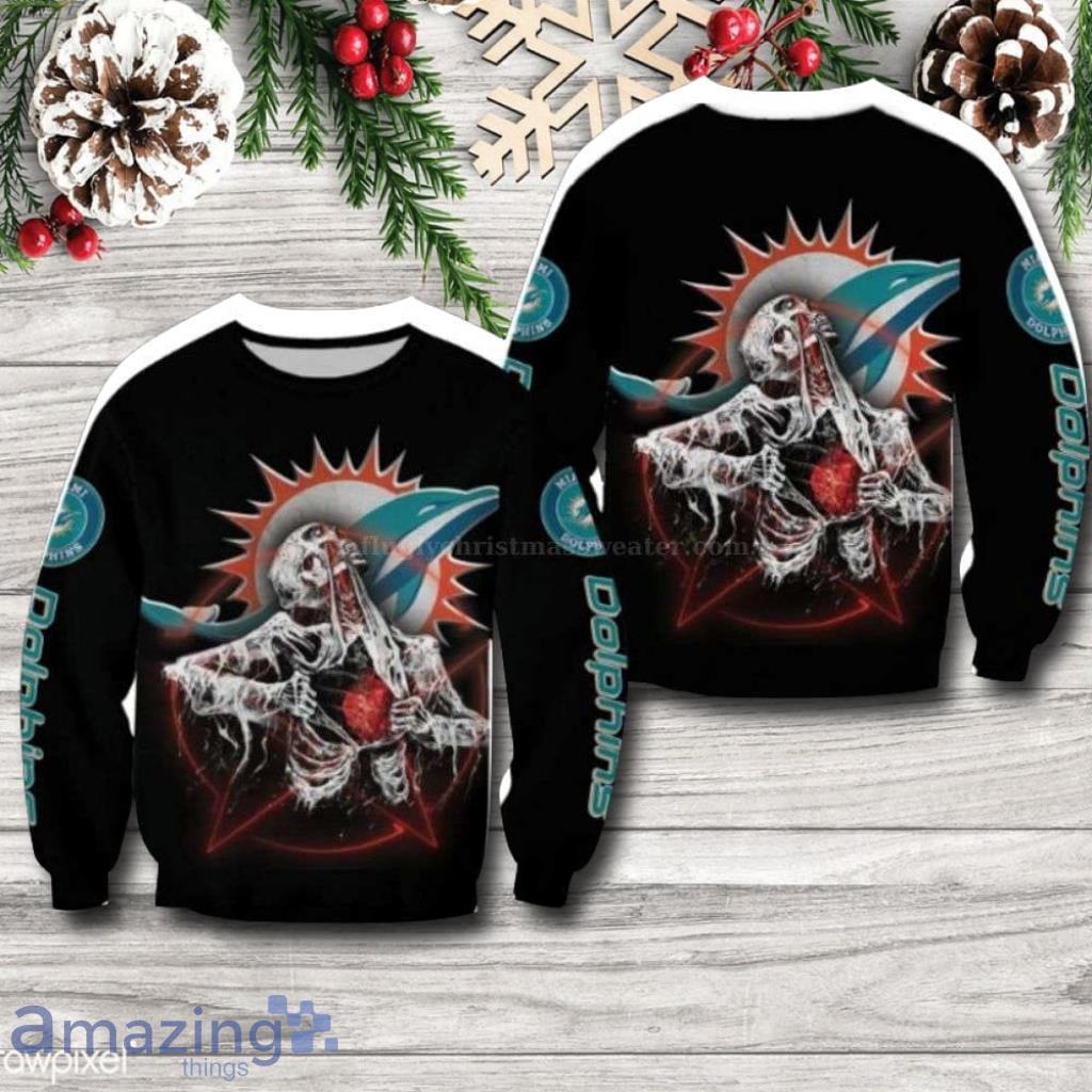 Dolphins Christmas Sweater With Cool Skull Graphic NFL Ugly Christmas Sweaters image Dolphins Christmas Sweater With Cool Skull Graphic NFL Ugly Christmas Sweaters Product Photo 1