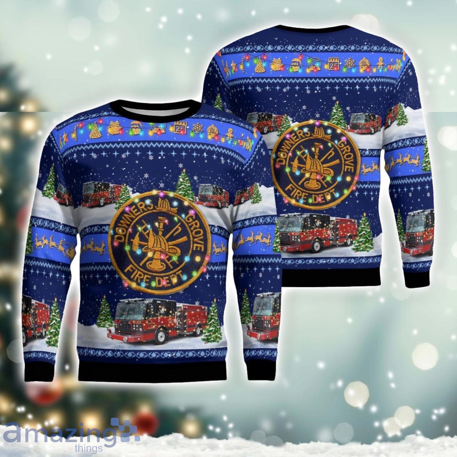 Downers Grove, DuPage County, Illinois, Downers Grove Fire Department Christmas Blue Ugly Sweater Holiday Gift image Downers Grove, DuPage County, Illinois, Downers Grove Fire Department Christmas Blue Ugly Sweater Holiday Gift Product Photo 1