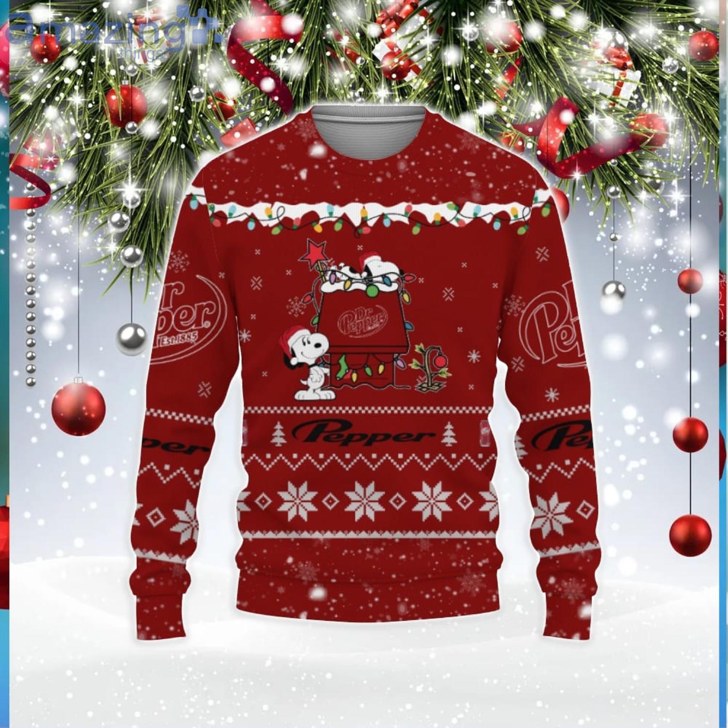 Dr Pepper Soft Drink American Whiskey Beers Merry Christmas Snoopy House Cute Gift 3D Ugly Christmas Sweater Product Photo 1