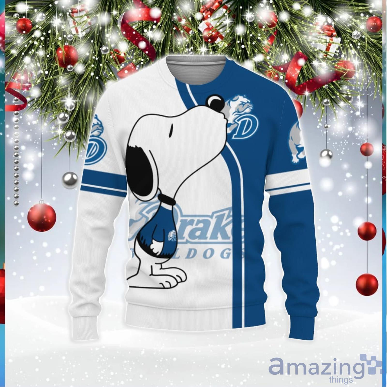 Drake Bulldogs Snoopy Kiss 3D Sweater Unisex Christmas Gift image Drake Bulldogs Snoopy Kiss 3D Sweater Unisex Christmas Gift Product Photo 1