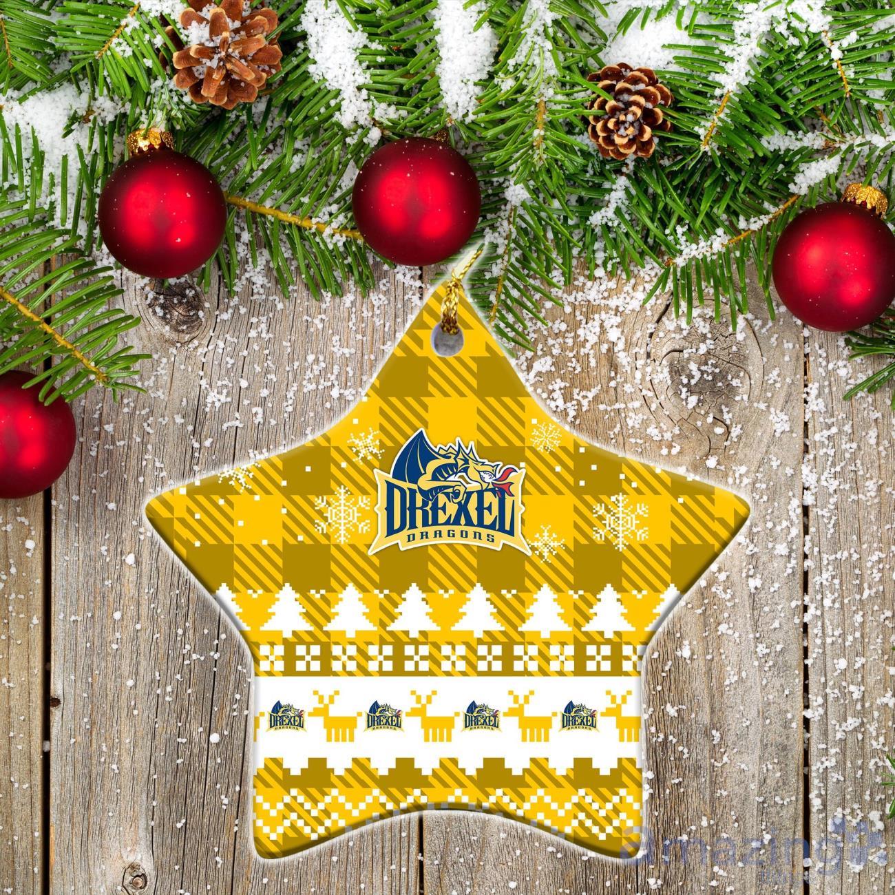 Drexel Dragons Ceramic Ornament Christmas Pixel Art Tartan Background image Drexel Dragons Ceramic Ornament Christmas Pixel Art Tartan Background Product Photo 1