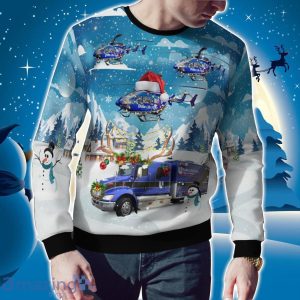 Durham, North Carolina, Duke Life Flight Ambulance And EC-145 Helicopter AOP Ugly Sweater Xmas Christmas Holiday Gift Product Photo 2