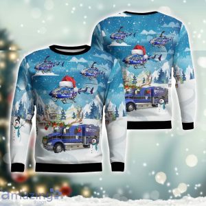Durham, North Carolina, Duke Life Flight Ambulance And EC-145 Helicopter AOP Ugly Sweater Xmas Christmas Holiday Gift Product Photo 1