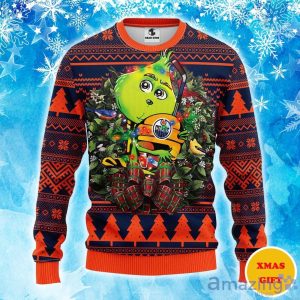 Edmonton Oilers Grinch Hug Christmas Ugly Sweater Product Photo 1