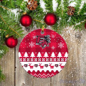Fairfield Stags Ceramic Ornament Christmas Pixel Art Tartan Background Product Photo 2