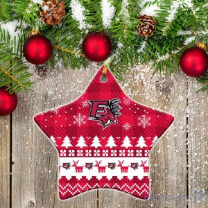 Fairfield Stags Ceramic Ornament Christmas Pixel Art Tartan Background Product Photo 1