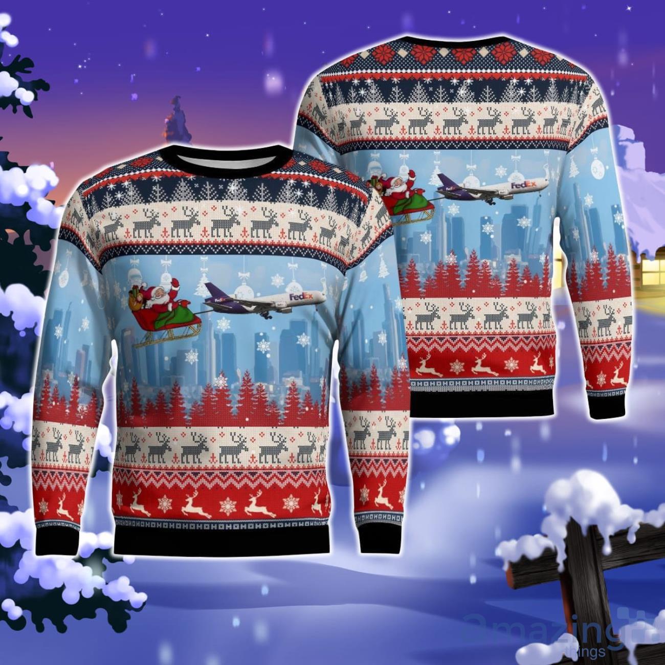 FedEx Express McDonnell Douglas MD 10 30F With Santa Over Memphis AOP Ugly Sweater Gift For Christmas image FedEx Express McDonnell Douglas MD-10-30F With Santa Over Memphis AOP Ugly Sweater Gift For Christmas Product Photo 1