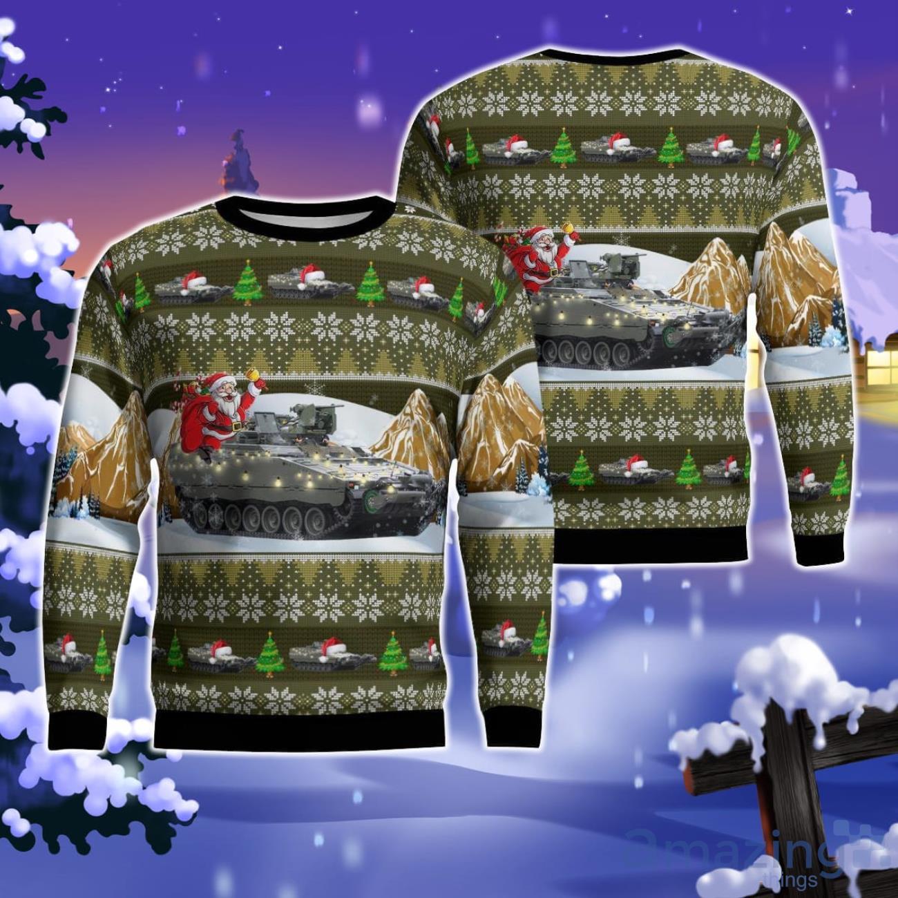 Finnish Army CV90 Infantry Fighting Vehicles Christmas AOP Ugly Sweater Gift For Christmas image Finnish Army CV90 Infantry Fighting Vehicles Christmas AOP Ugly Sweater Gift For Christmas Product Photo 1