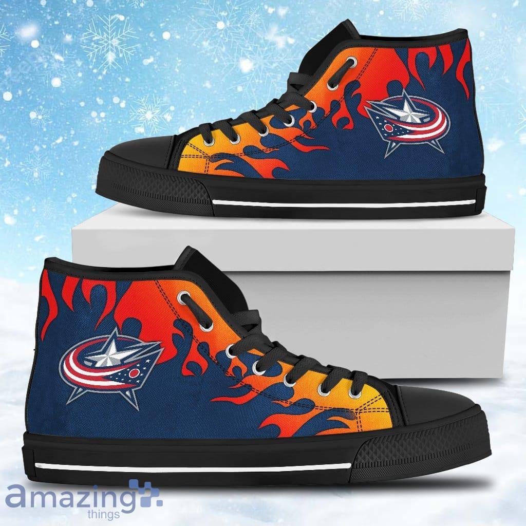 Fire Burning Fierce Strong Logo Columbus Blue Jackets High Top Shoes Gift For Big Fans image Fire Burning Fierce Strong Logo Columbus Blue Jackets High Top Shoes Gift For Big Fans Product Photo 1