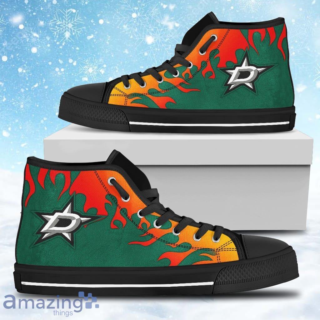 Fire Burning Fierce Strong Logo Dallas Stars High Top Shoes Gift For Big Fans image Fire Burning Fierce Strong Logo Dallas Stars High Top Shoes Gift For Big Fans Product Photo 1