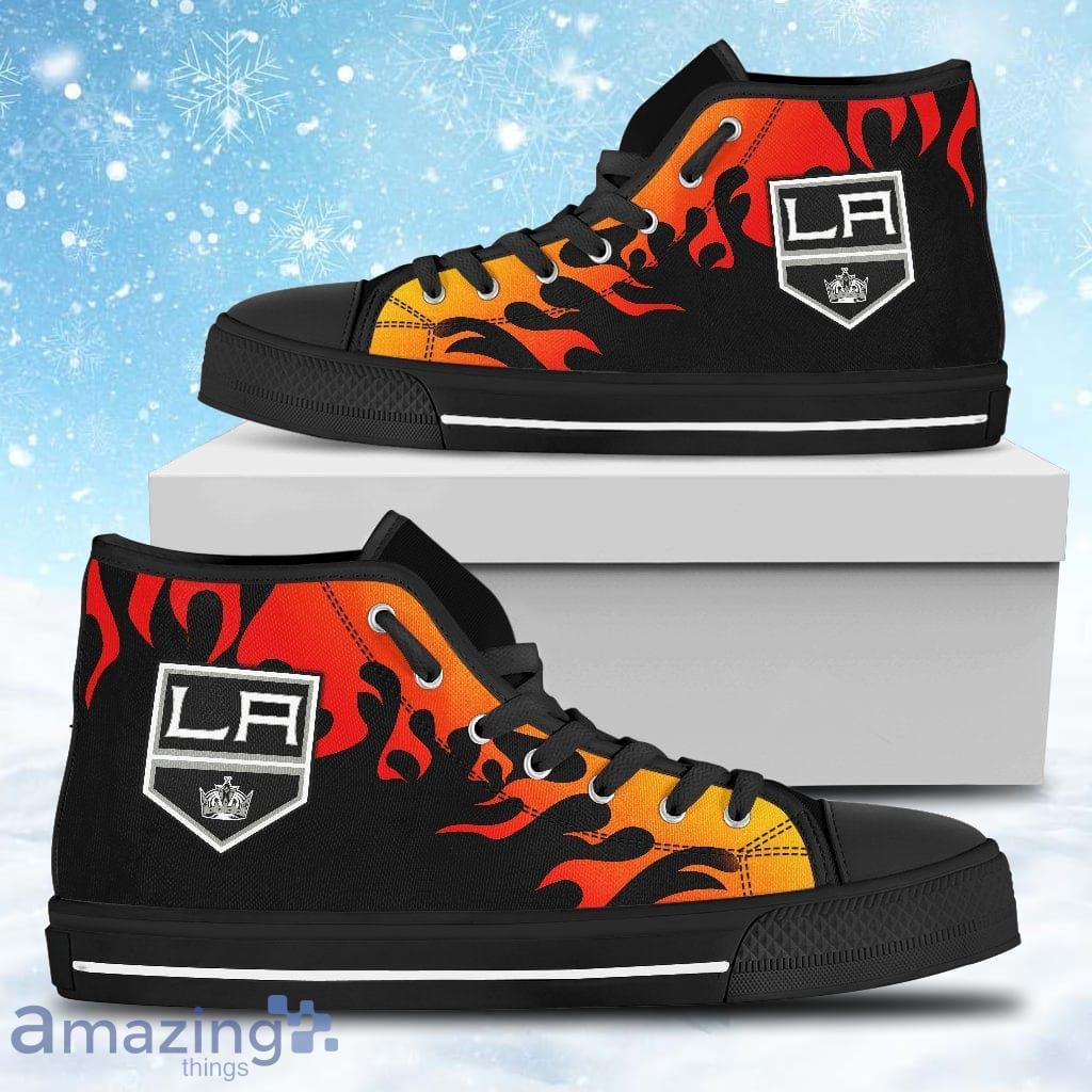 Fire Burning Fierce Strong Logo Los Angeles Kings High Top Shoes Gift For Big Fans image Fire Burning Fierce Strong Logo Los Angeles Kings High Top Shoes Gift For Big Fans Product Photo 1
