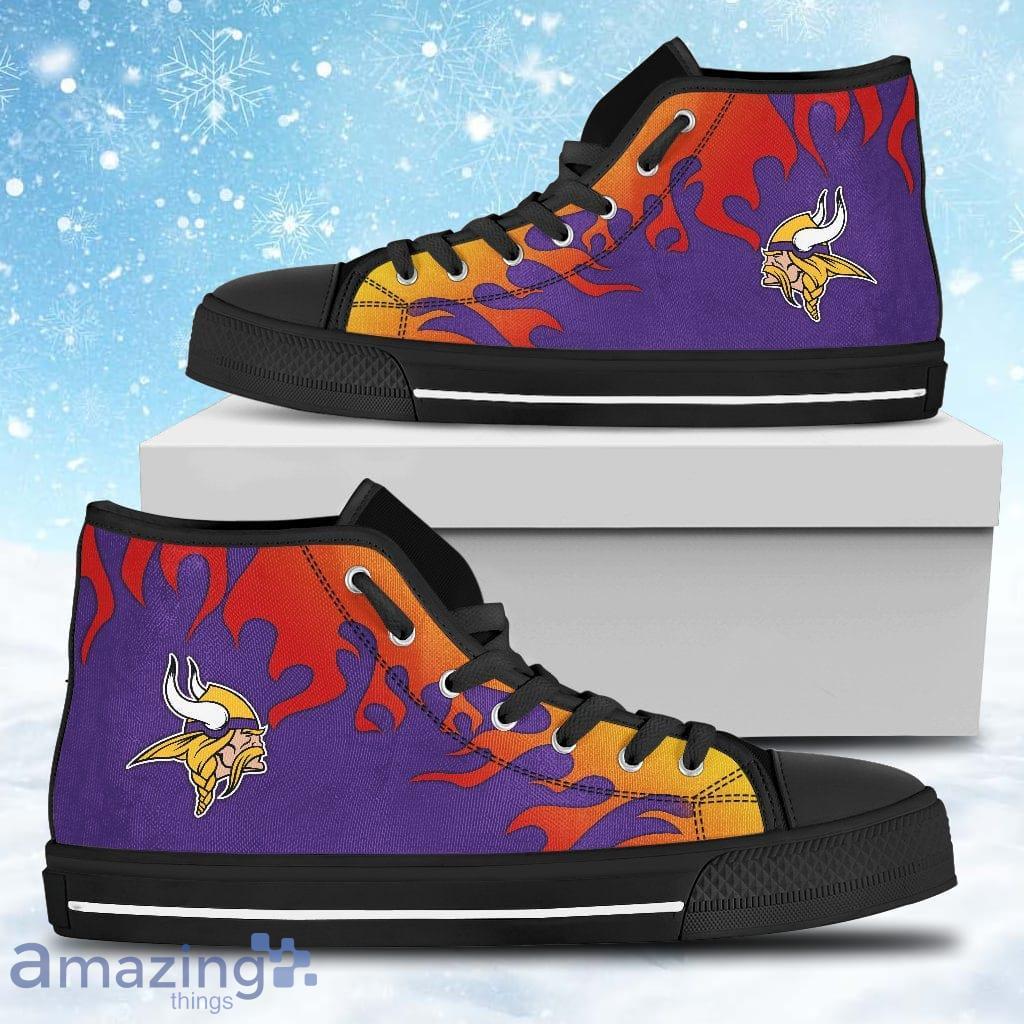 Fire Burning Fierce Strong Logo Minnesota Vikings High Top Shoes Gift For Big Fans image Fire Burning Fierce Strong Logo Minnesota Vikings High Top Shoes Gift For Big Fans Product Photo 1
