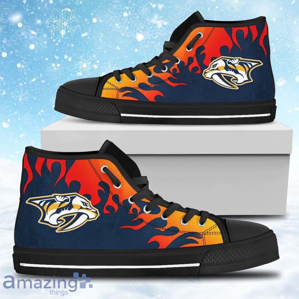 Fire Burning Fierce Strong Logo Nashville Predators High Top Shoes Gift For Big Fans image Fire Burning Fierce Strong Logo Nashville Predators High Top Shoes Gift For Big Fans Product Photo 1