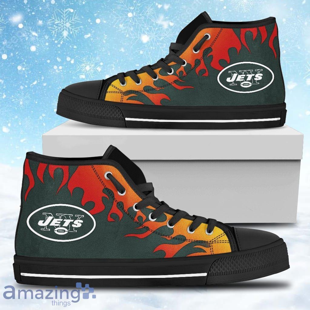 Fire Burning Fierce Strong Logo New York Jets High Top Shoes Gift For Big Fans image Fire Burning Fierce Strong Logo New York Jets High Top Shoes Gift For Big Fans Product Photo 1