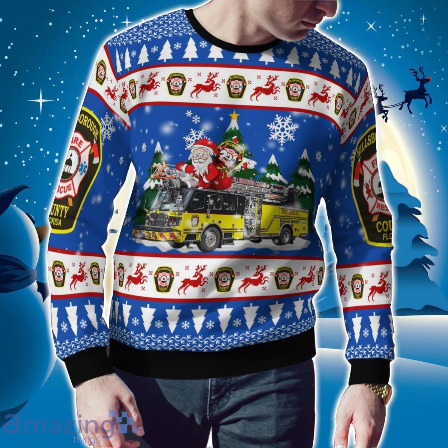 Florida, Hillsborough County Fire Department Christmas Ugly Sweater Holiday Gift image Florida, Hillsborough County Fire Department Christmas Ugly Sweater Holiday Gift Product Photo 2