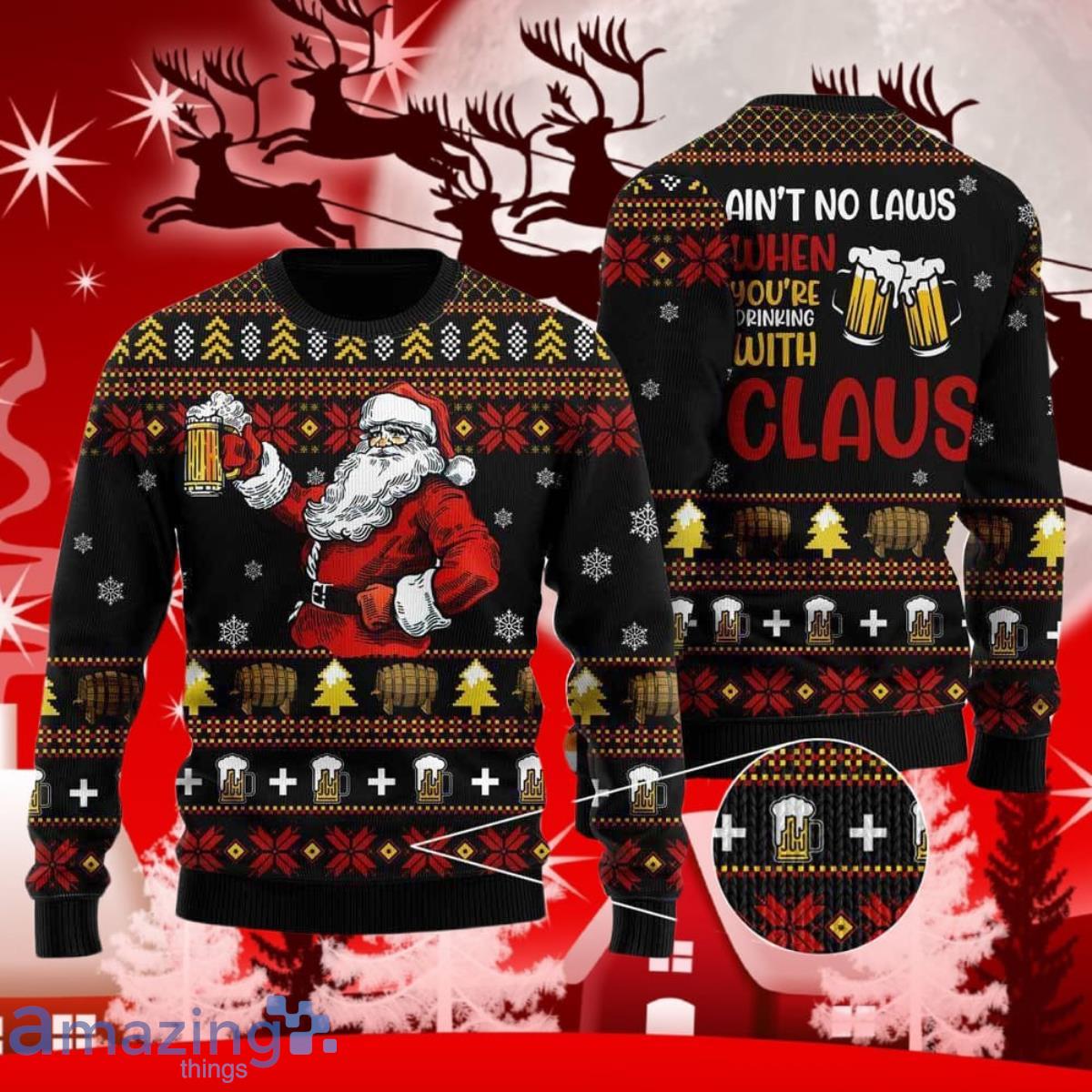 Funny Drinking With Claus Ugly Christmas Sweater Style Gift For Men And Women image Funny Drinking With Claus Ugly Christmas Sweater Style Gift For Men And Women Product Photo 1