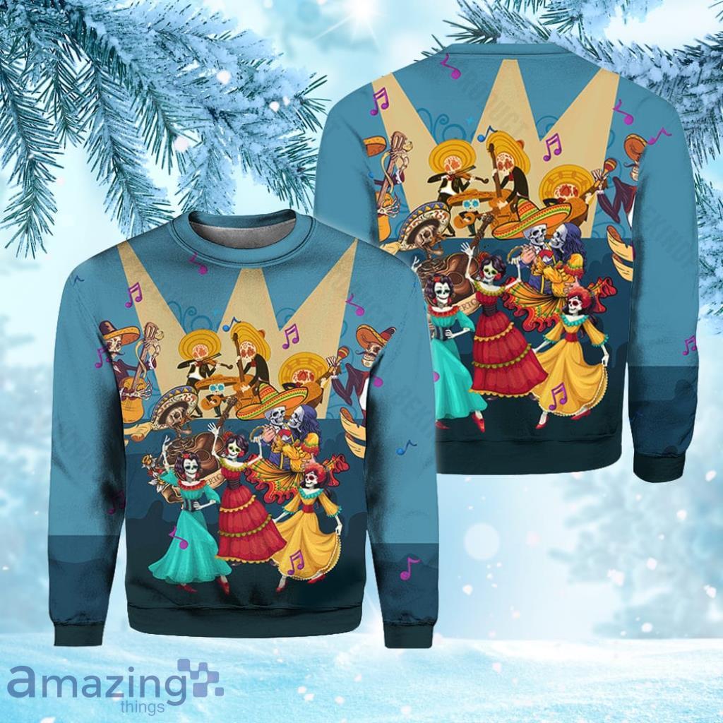 Funny Mexican Skull Dancing Christmas Ugly Sweater 3D Gift Halloween image Funny Mexican Skull Dancing Christmas Ugly Sweater 3D Gift Halloween Product Photo 1