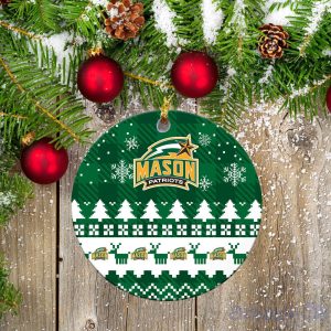 George Mason Patriots Ceramic Ornament Christmas Pixel Art Tartan Background Product Photo 2