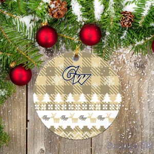 George Washington Colonials Ceramic Ornament Christmas Pixel Art Tartan Background Product Photo 2