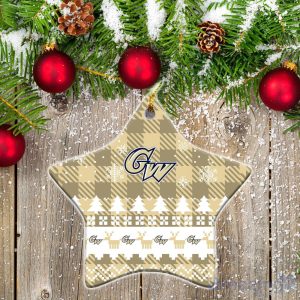 George Washington Colonials Ceramic Ornament Christmas Pixel Art Tartan Background Product Photo 1
