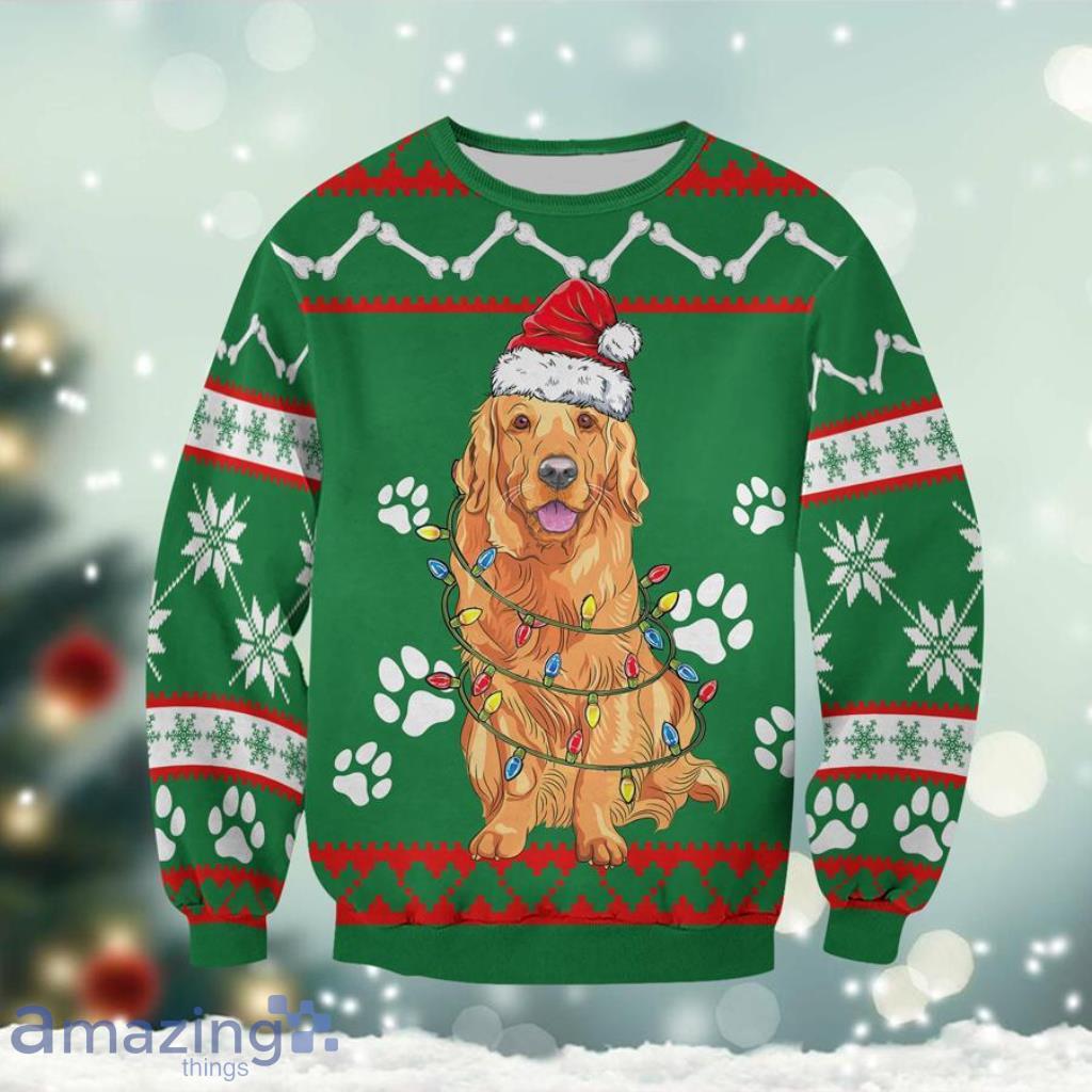 Golden Retriever Green Christmas Sweatshirt Christmas Ugly Sweater image Golden Retriever Green Christmas Sweatshirt Christmas Ugly Sweater Product Photo 1