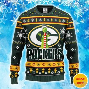 Green Bay Packers Funny Grinch Christmas Ugly Sweater Product Photo 1