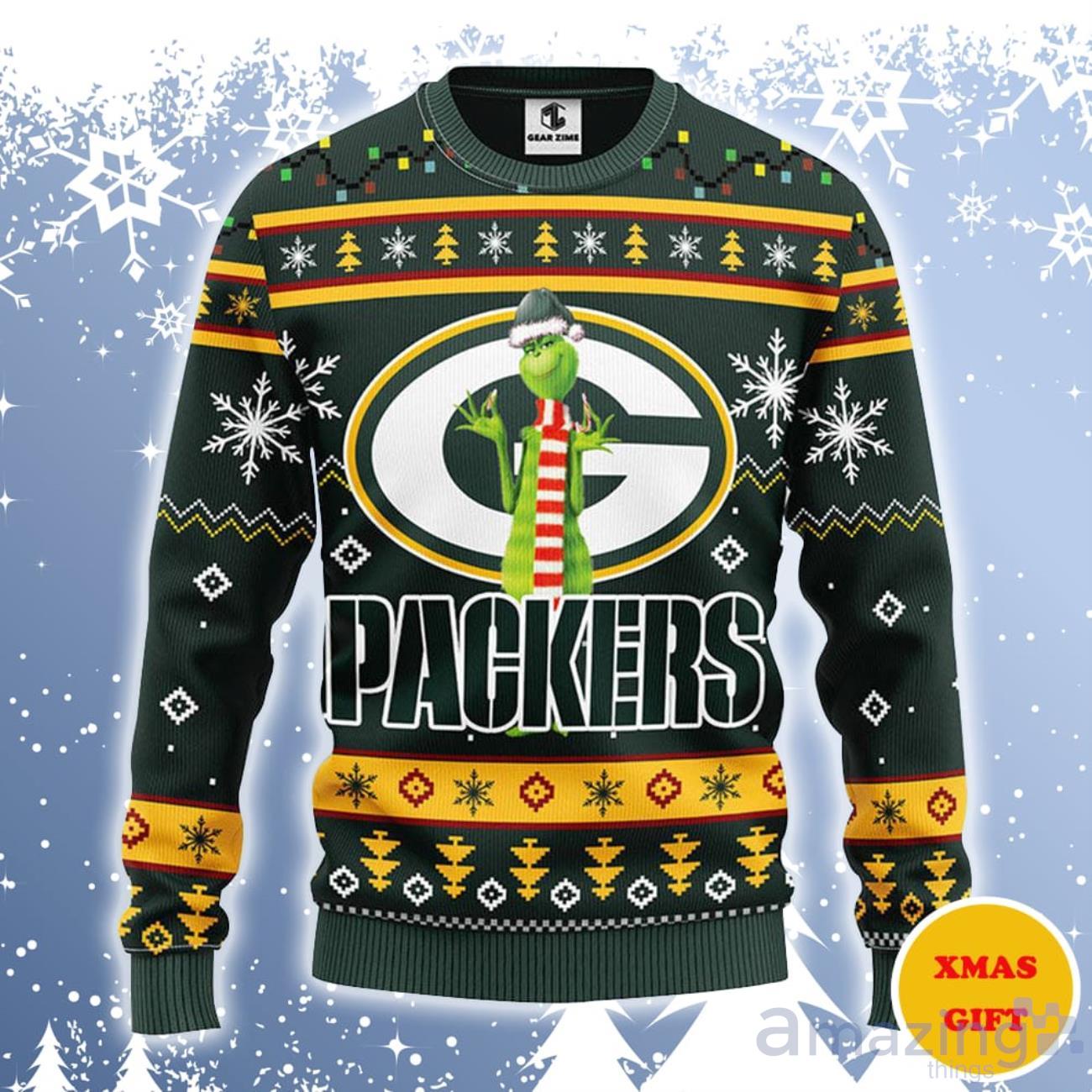 Green Bay Packers Sweater Mens Large Yellow Christmas Sweater Holiday Funny  AOP