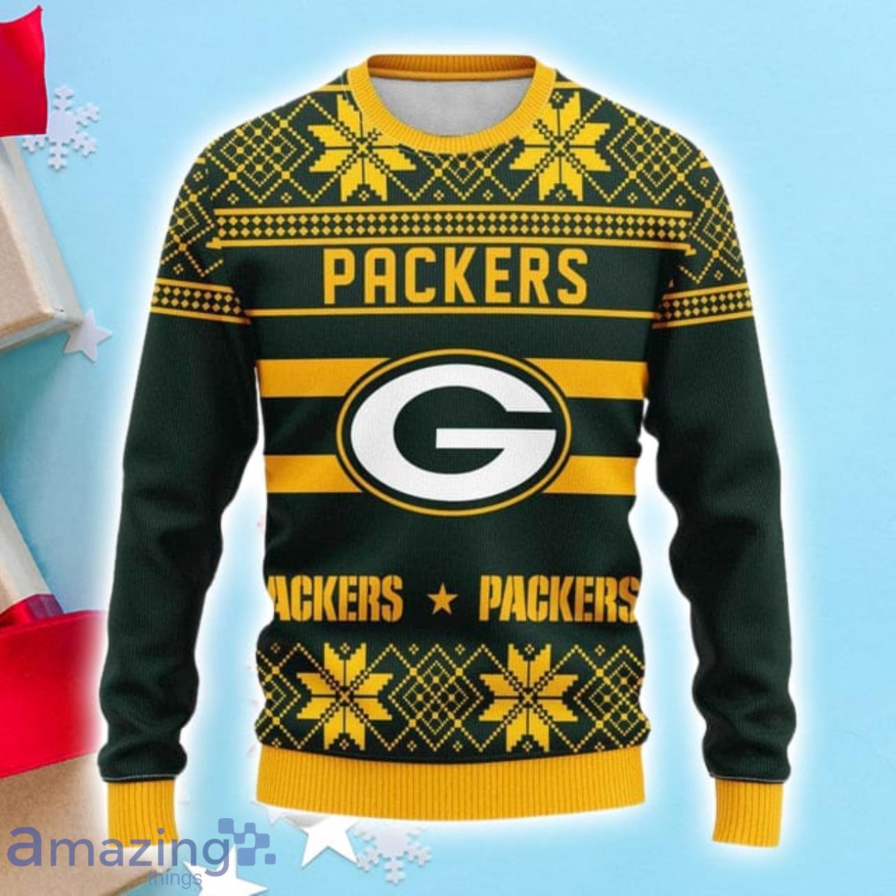 Green Bay Packers Snowflake Christmas Sweater image Green Bay Packers Snowflake Christmas Sweater Product Photo 1