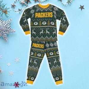 Youth Green Bay Packers Green Logo Allover Print Long Sleeve T-Shirt & Pants  Holiday Pajamas Sleep Set