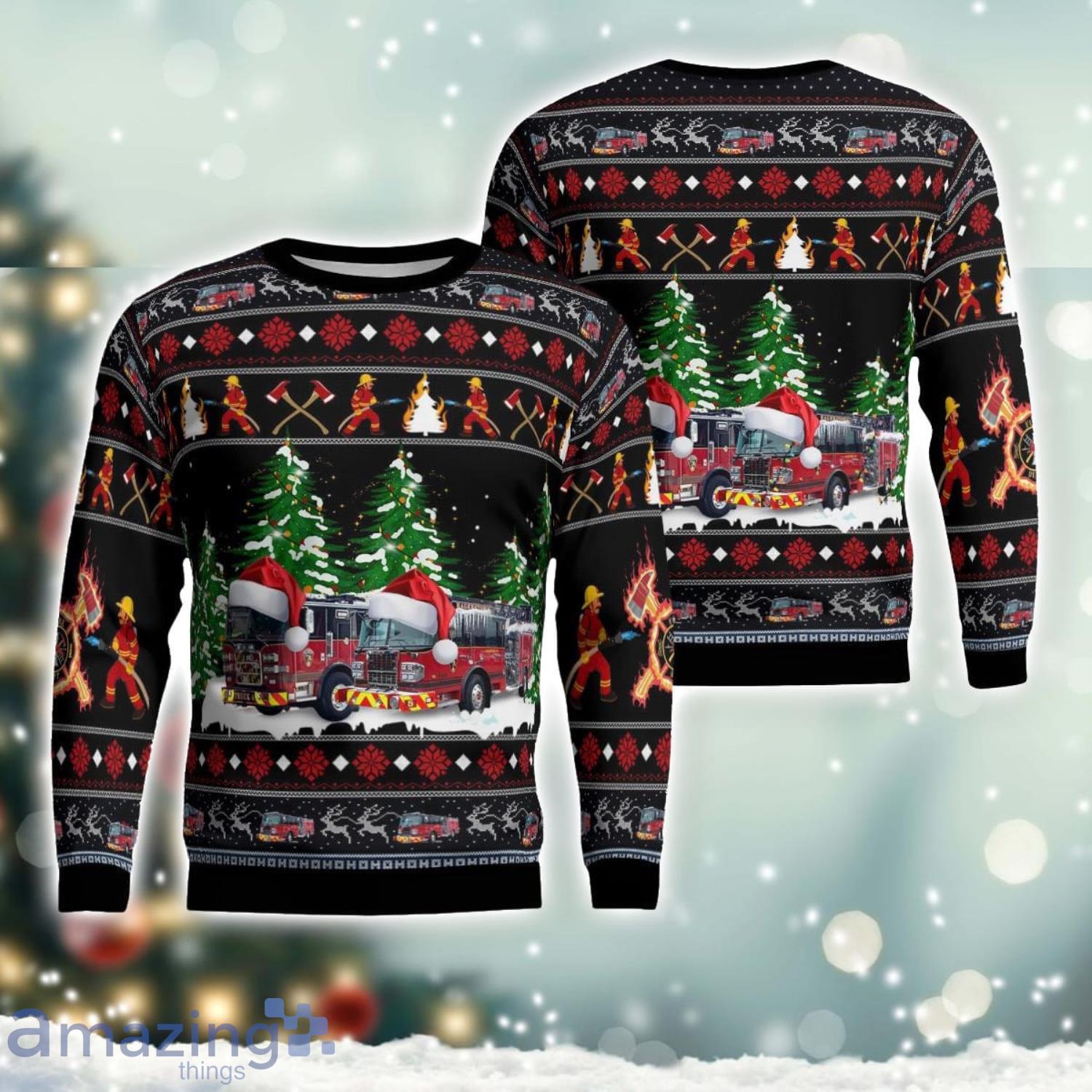 Hagerstown Fire Department, Hagerstown, Maryland Christmas AOP Ugly Sweater Christmas Holiday Gift image Hagerstown Fire Department, Hagerstown, Maryland Christmas AOP Ugly Sweater Christmas Holiday Gift Product Photo 1