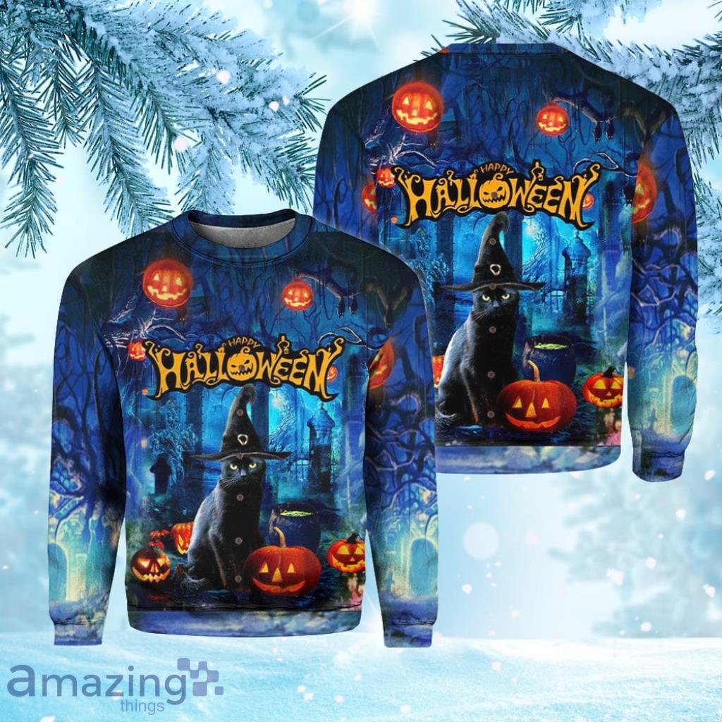Halloween Black Cat Pumpkin Christmas Ugly Sweater 3D Gift Halloween image Halloween Black Cat Pumpkin Christmas Ugly Sweater 3D Gift Halloween Product Photo 1