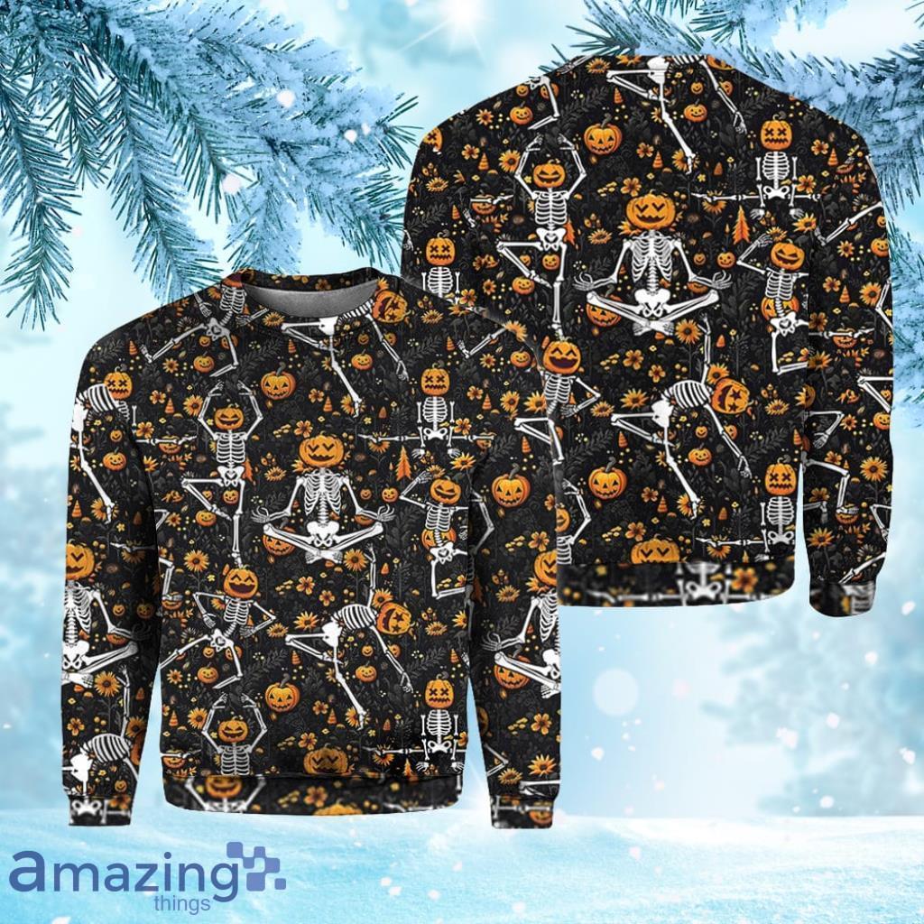Halloween Dancing Skeleton Crewneck Sweatshirt All Over Print Sweatshirt For Men And Women image Halloween Dancing Skeleton Crewneck Sweatshirt All Over Print Sweatshirt For Men And Women Product Photo 1