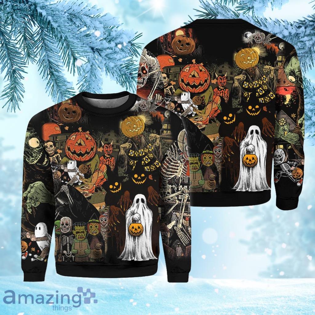 Halloween Is Coming Ghost Pumpkin Skeleton Christmas Ugly Sweater 3D Gift Halloween image Halloween Is Coming Ghost Pumpkin Skeleton Christmas Ugly Sweater 3D Gift Halloween Product Photo 1