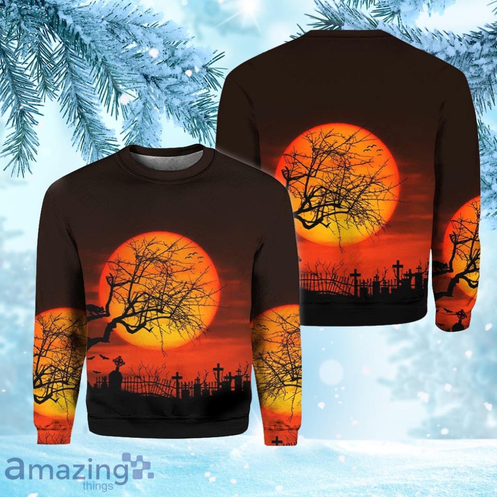 Halloween Night Sunset Red Christmas Ugly Sweater 3D Gift Halloween image Halloween Night Sunset Red Christmas Ugly Sweater 3D Gift Halloween Product Photo 1