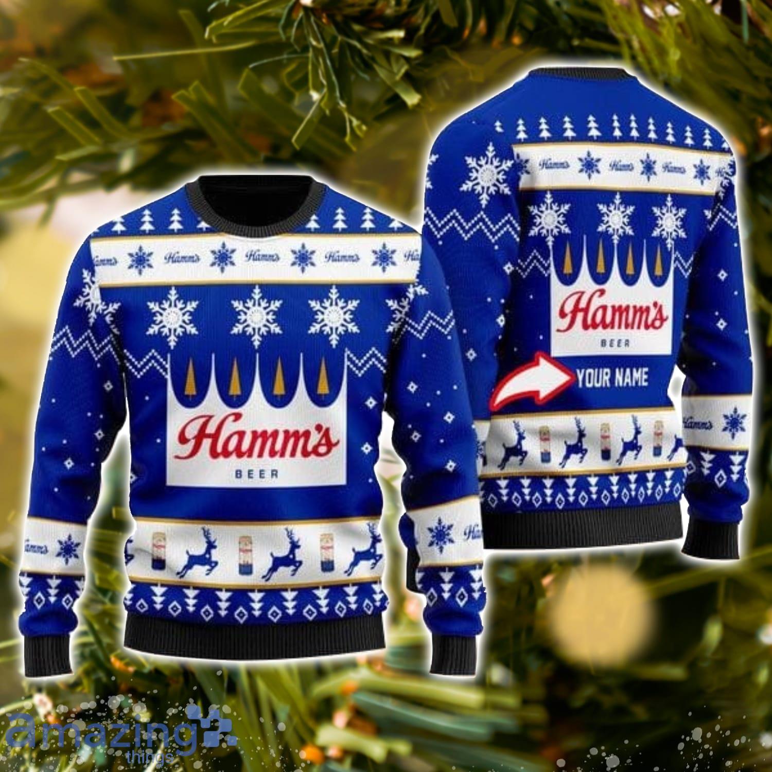 Hamm’s Beer Personalized Name And Number Ugly Christmas Sweater Christmas Holiday Gift image Hamm’s Beer Personalized Name And Number Ugly Christmas Sweater Christmas Holiday Gift Product Photo 1