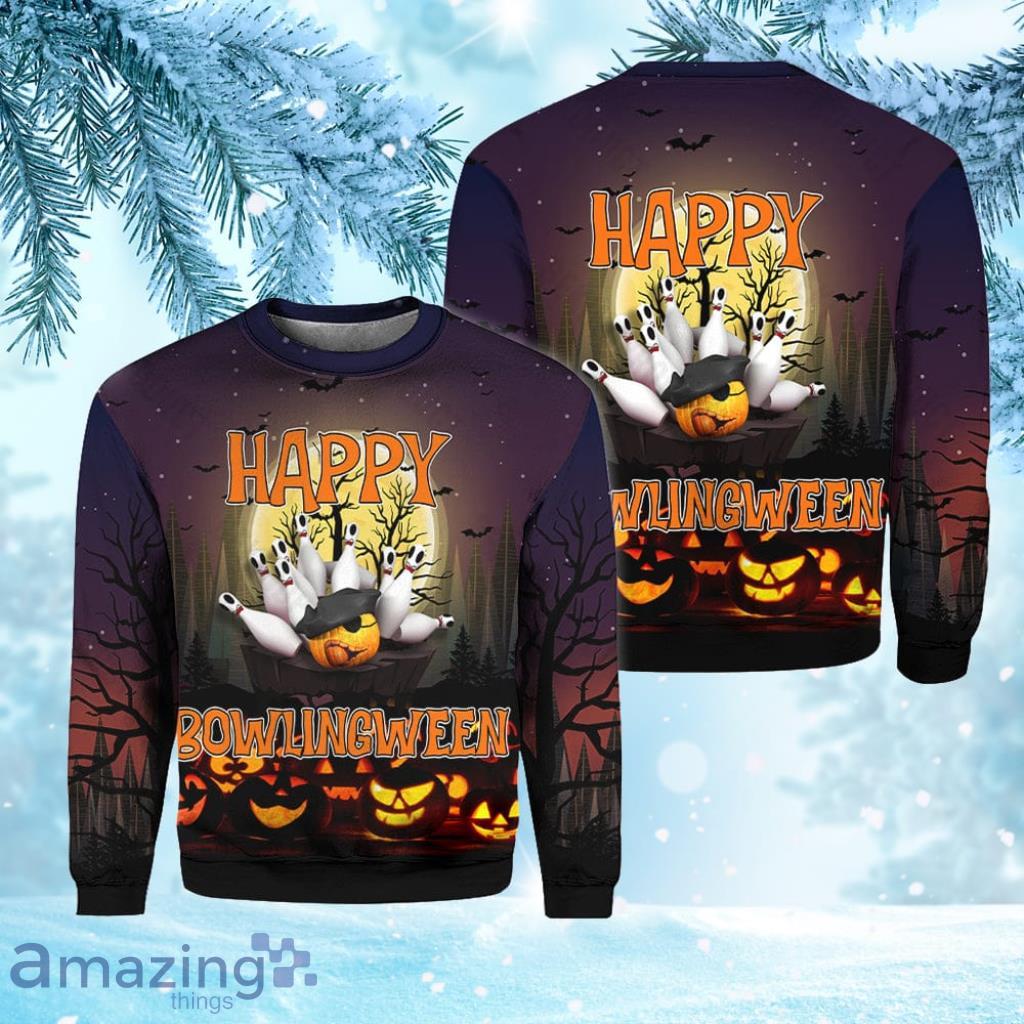 Happy Bowlingween Christmas Ugly Sweater 3D Gift Halloween V2 image Happy Bowlingween Christmas Ugly Sweater 3D Gift Halloween V2 Product Photo 1