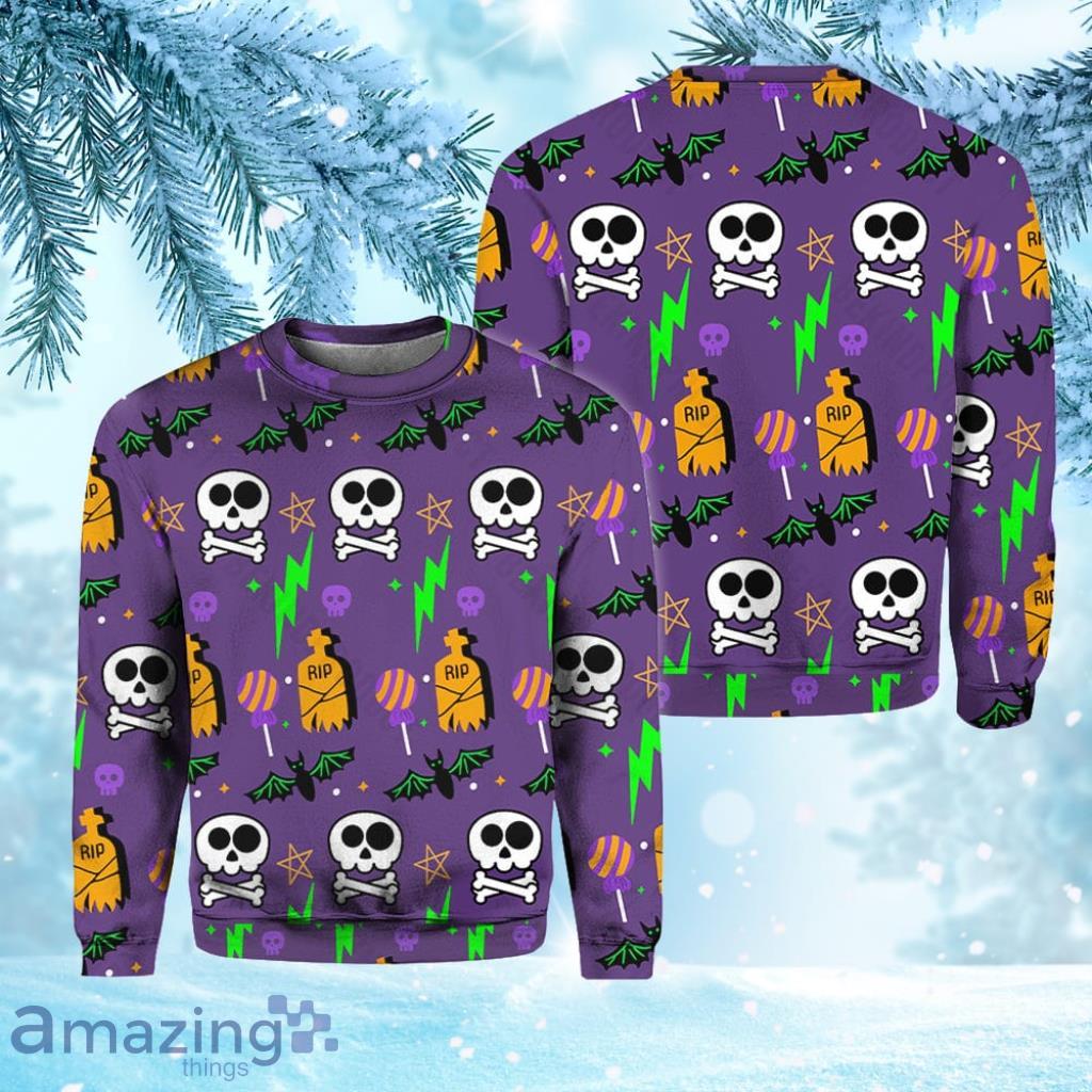 Happy Halloween Skull Bat Christmas Ugly Sweater 3D Gift Halloween image Happy Halloween Skull Bat Christmas Ugly Sweater 3D Gift Halloween Product Photo 1