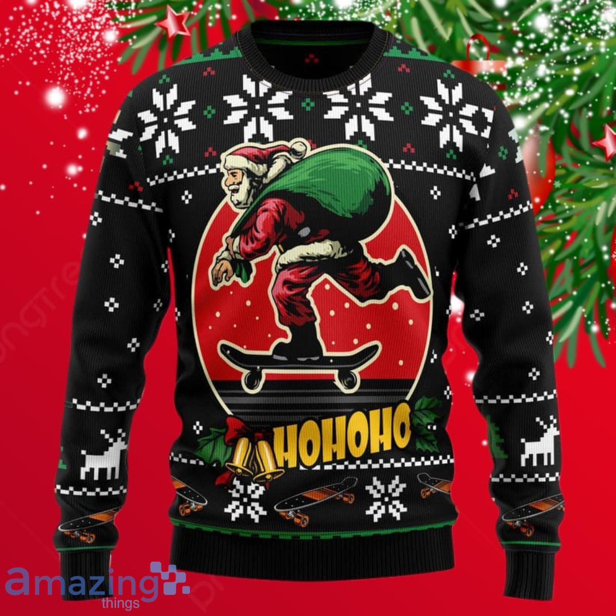 Ho Ho Ho Santa Claus Skateboard Ugly Christmas Sweater Impressive Gift For Men And Women image Ho Ho Ho Santa Claus Skateboard Ugly Christmas Sweater Impressive Gift For Men And Women Product Photo 2