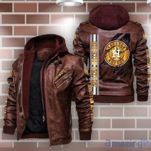 Houston Astros Striped Style Leather Jacket For Fans Product Photo 2