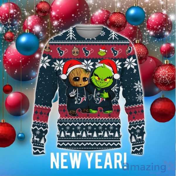 Houston Texans Baby Groot And Grinch Best Friends 3D Ugly